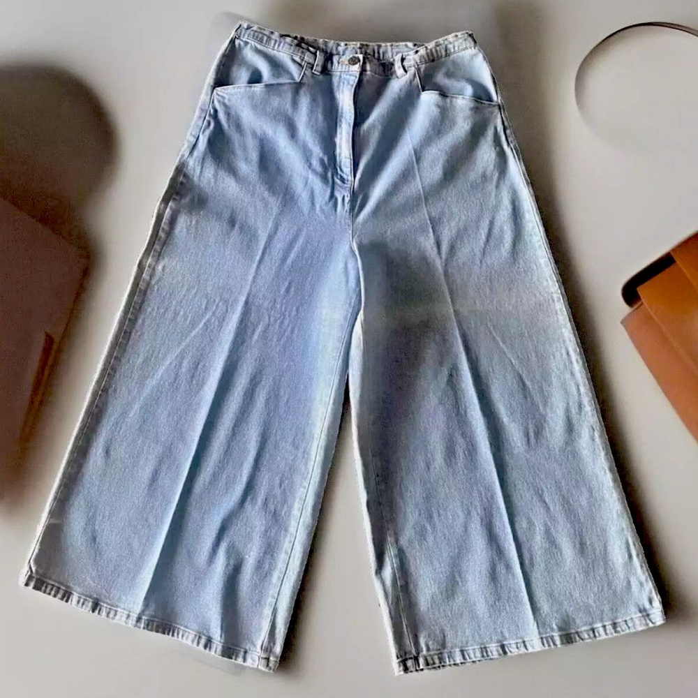 💎DENIM & CO.💎 WIDE LEG FLARE GAUCHO HIGH-RISE ELASTIC SIDE WAIST JEANS🦋